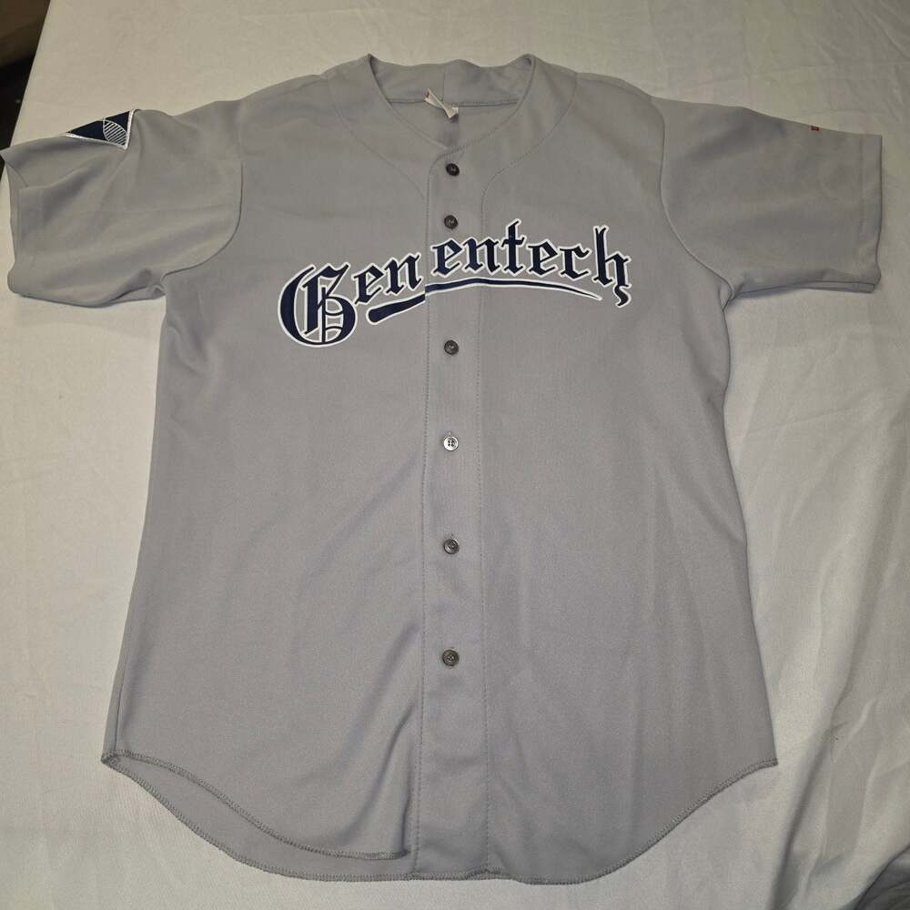 Vintage Genentech Corporate Softball Baseball Jersey Gray Wilson Men's Large